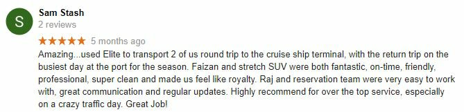 Elite limousine 5 star review and rating Surrey BC 